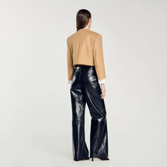 Women Jackets and Blazers SANDRO Cropped Woolblend Jacket Camel
