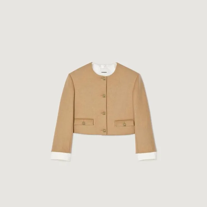 Women Jackets and Blazers SANDRO Cropped Woolblend Jacket Camel
