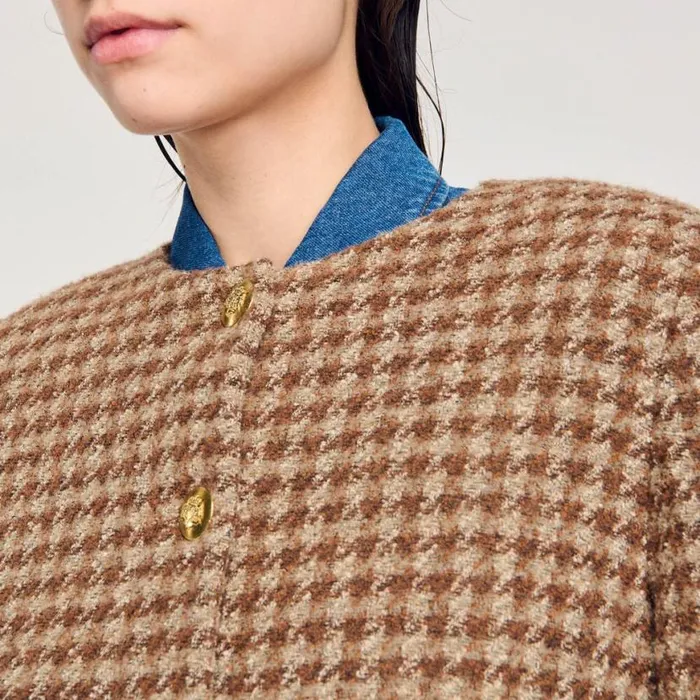 Women Jackets and Blazers SANDRO Short Checked Jacket Brown
