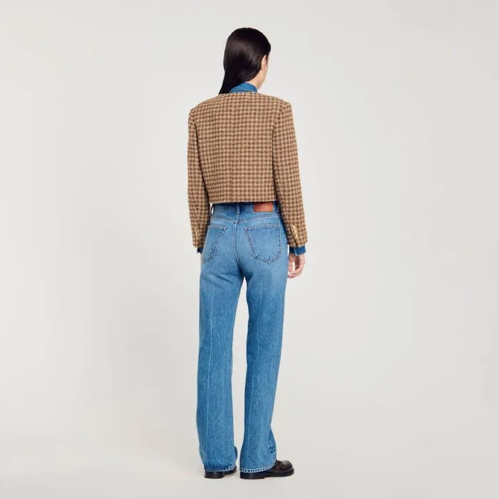 Women Jackets and Blazers SANDRO Short Checked Jacket Brown