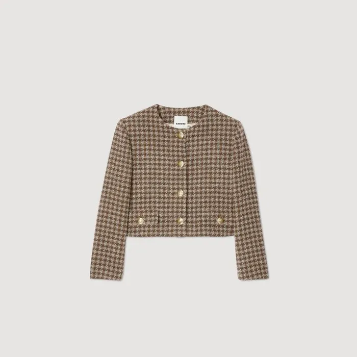 Women Jackets and Blazers SANDRO Short Checked Jacket Brown