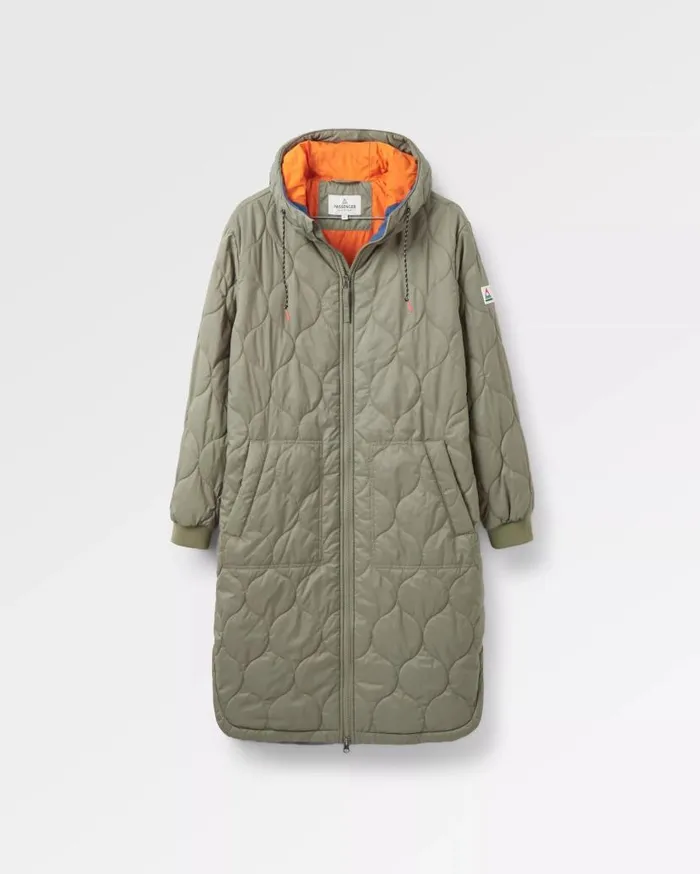 Women Jackets Passenger Flora 20 Long Recycled Insulated Parka Dusty Olive Dusty Olive