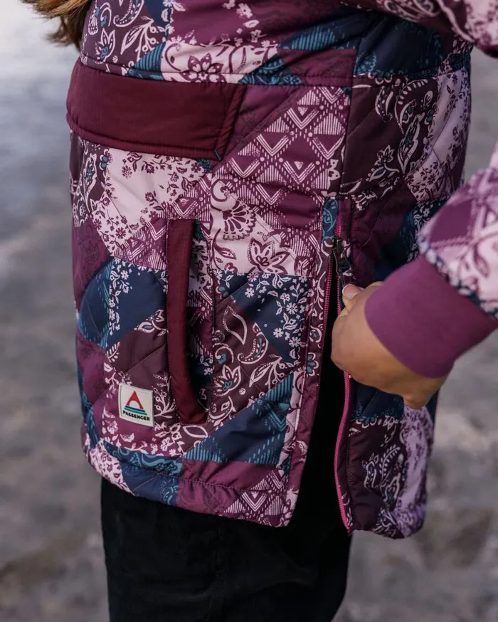 Women Jackets Passenger Ocean Recycled Insulated 12 Zip Jacket Boho Broken Patchwork Wine Boho Broken Patchwork Wine