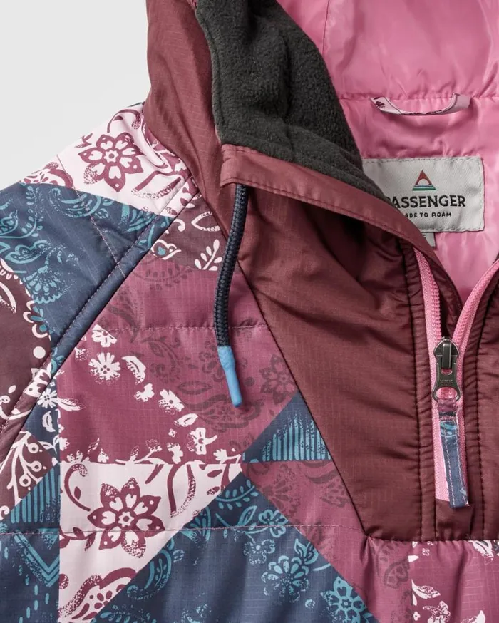 Women Jackets Passenger Ocean Recycled Insulated 12 Zip Jacket Boho Broken Patchwork Wine Boho Broken Patchwork Wine