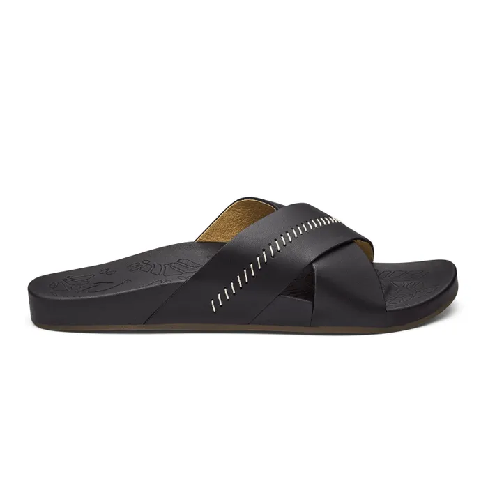 Women Kpea Olu Womens Leather Slide Sandals Black Olukai Leather