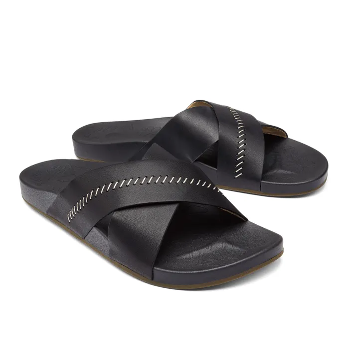 Women Kpea Olu Womens Leather Slide Sandals Black Olukai Leather Women Kpea Olu Womens Leather Slide Sandals Black Olukai Leather