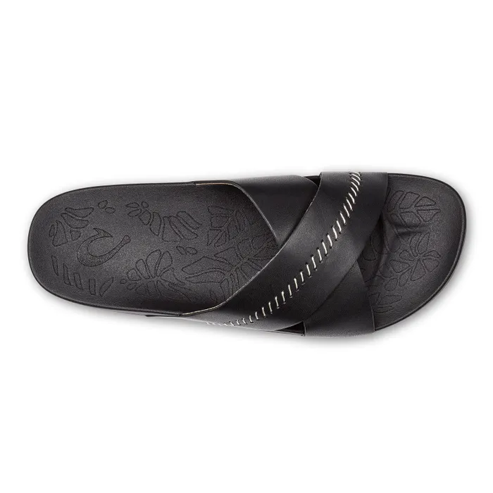 Women Kpea Olu Womens Leather Slide Sandals Black Olukai Leather Women Kpea Olu Womens Leather Slide Sandals Black Olukai Leather