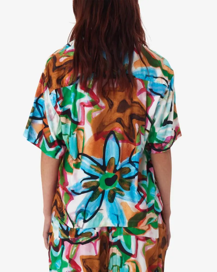 Women MARKER DRAWN FLOWER SHIRT Aqua Multi OBEY Clothing TOPS