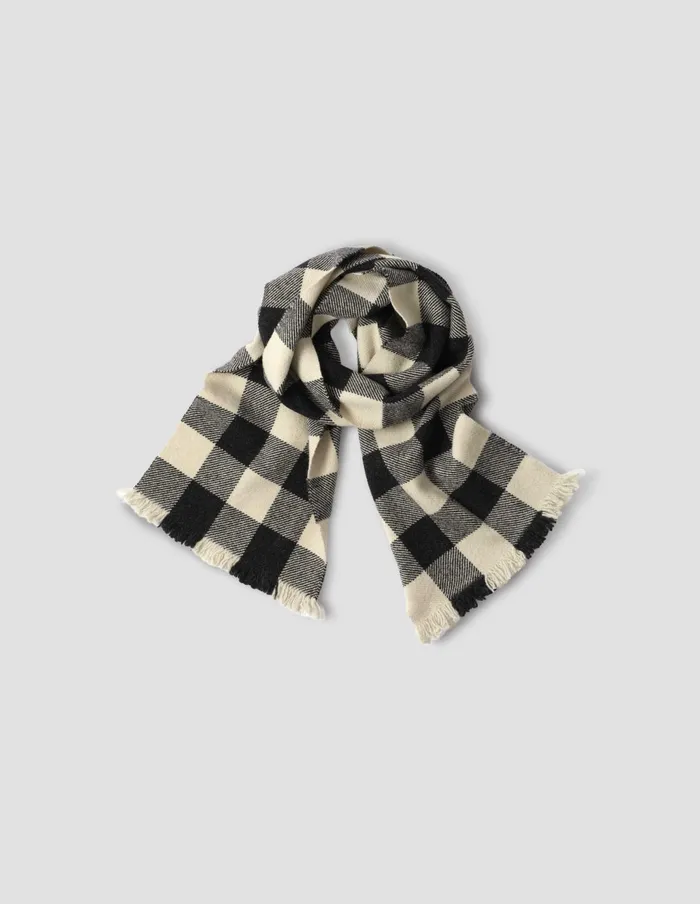 WomenMen Oversized Gingham Scarf Charcoal Ecru Margaret Howell Scarves