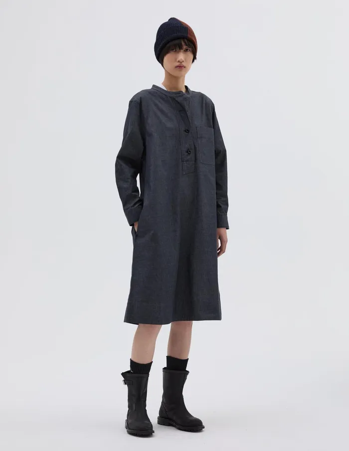 Women Mhl Collarless Swing Dress Charcoal Margaret Howell Dresses