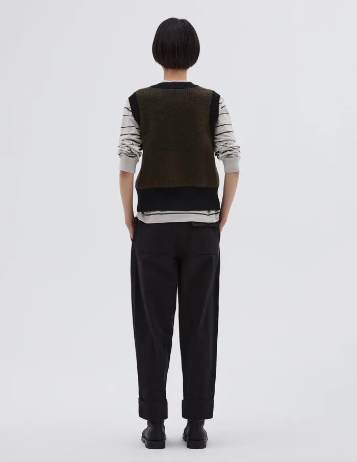 Women Mhl Contrast Trim Waistcoat Dark Olive Black Margaret Howell Knitwear