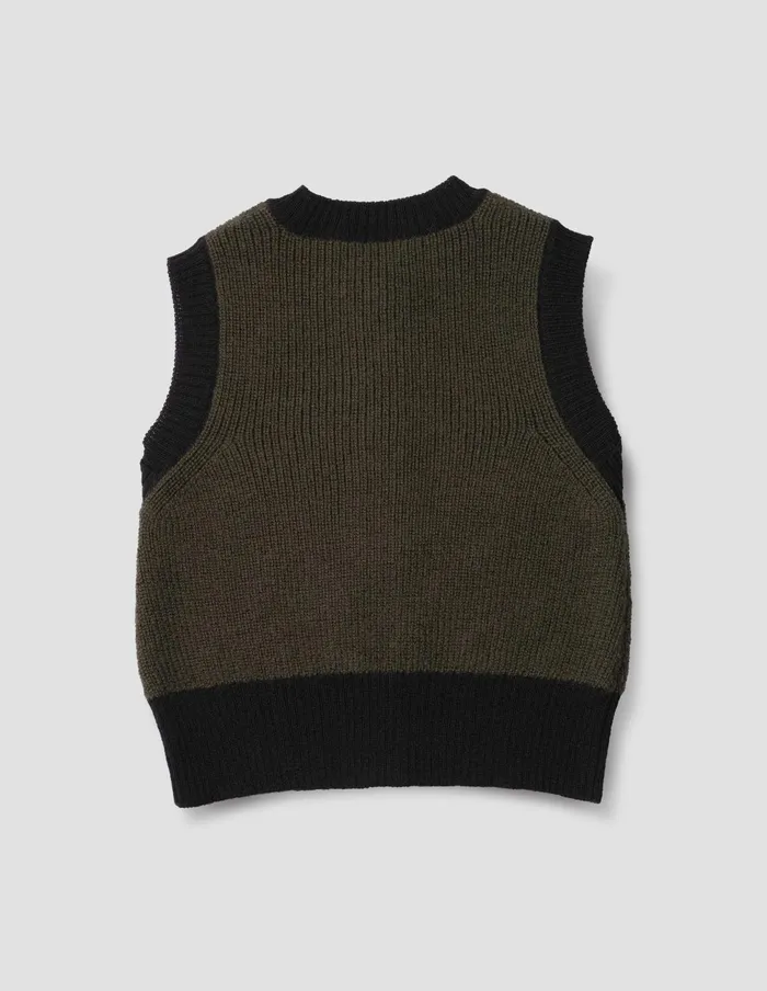 Women Mhl Contrast Trim Waistcoat Dark Olive Black Margaret Howell Knitwear