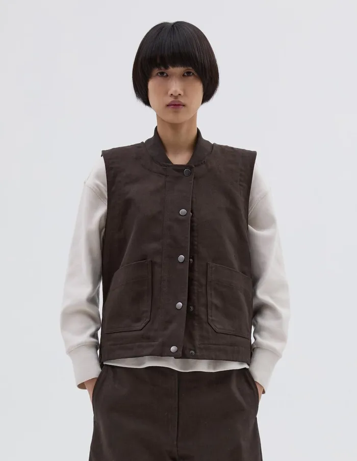 Women Mhl Patch Pocket Jerkin Dark Brown Margaret Howell Jackets and Coats
