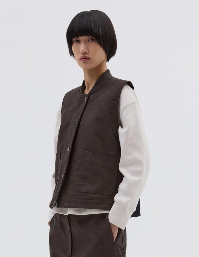 Women Mhl Patch Pocket Jerkin Dark Brown Margaret Howell Jackets and Coats