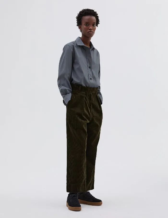 Women Mhl Pleated Crop Trouser Dark Olive Margaret Howell Trousers