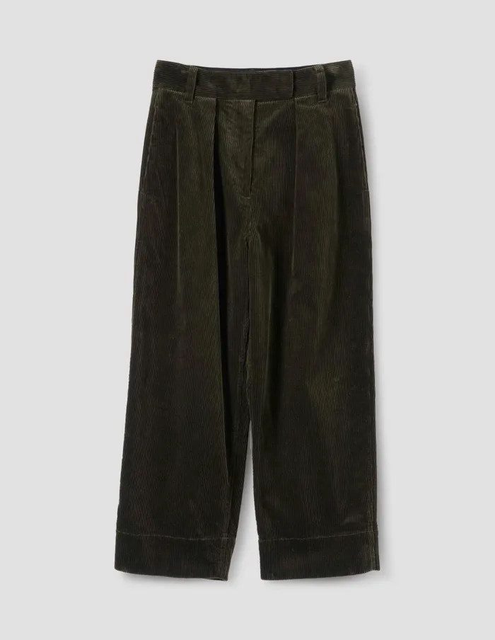 Women Mhl Pleated Crop Trouser Dark Olive Margaret Howell Trousers