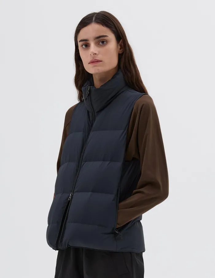 Women Mizuno High Neck Gilet Black Margaret Howell Jackets and Coats