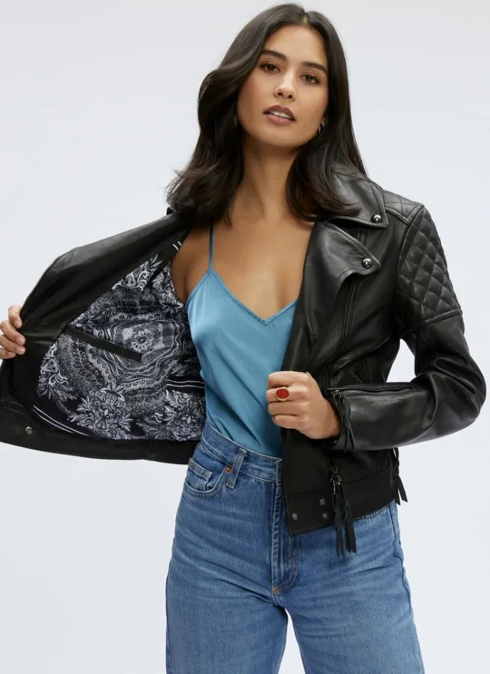 Women MONROE LEATHER JACKET Black Robert Graham Jackets