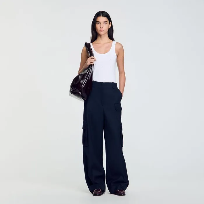 Women Pants and Shorts SANDRO Cargo Trousers Navy Blue