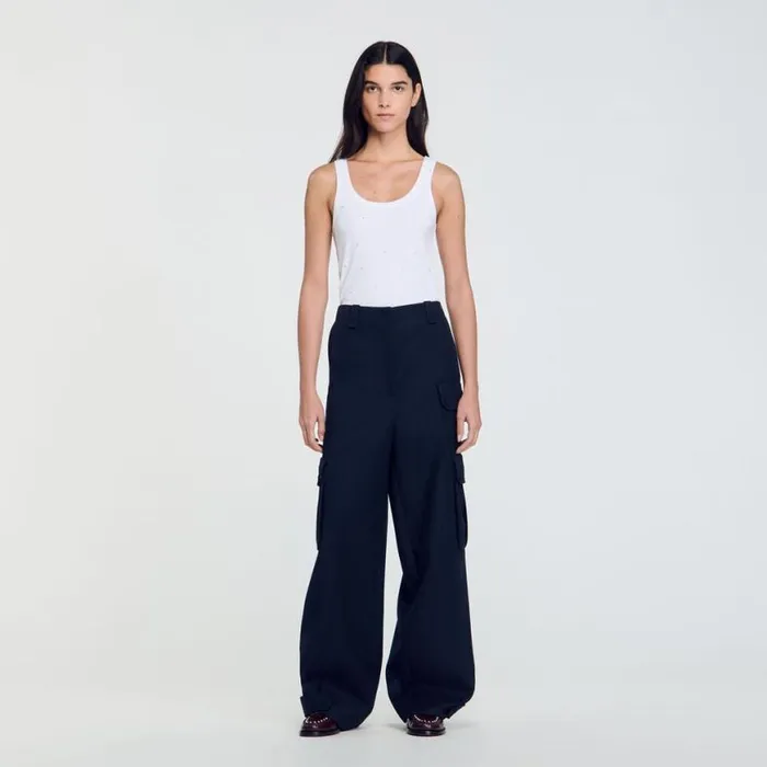 Women Pants and Shorts SANDRO Cargo Trousers Navy Blue