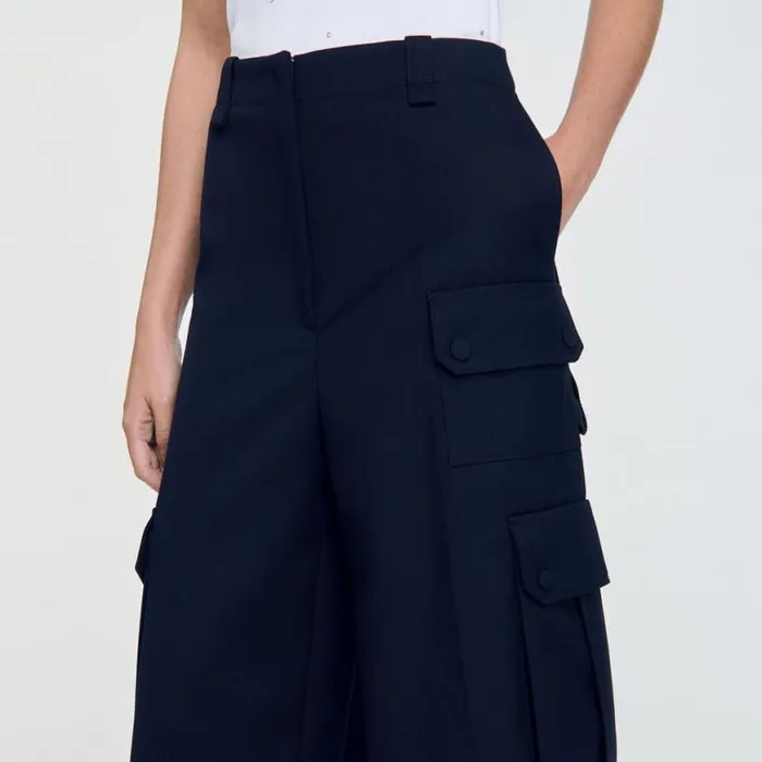 Women Pants and Shorts SANDRO Cargo Trousers Navy Blue