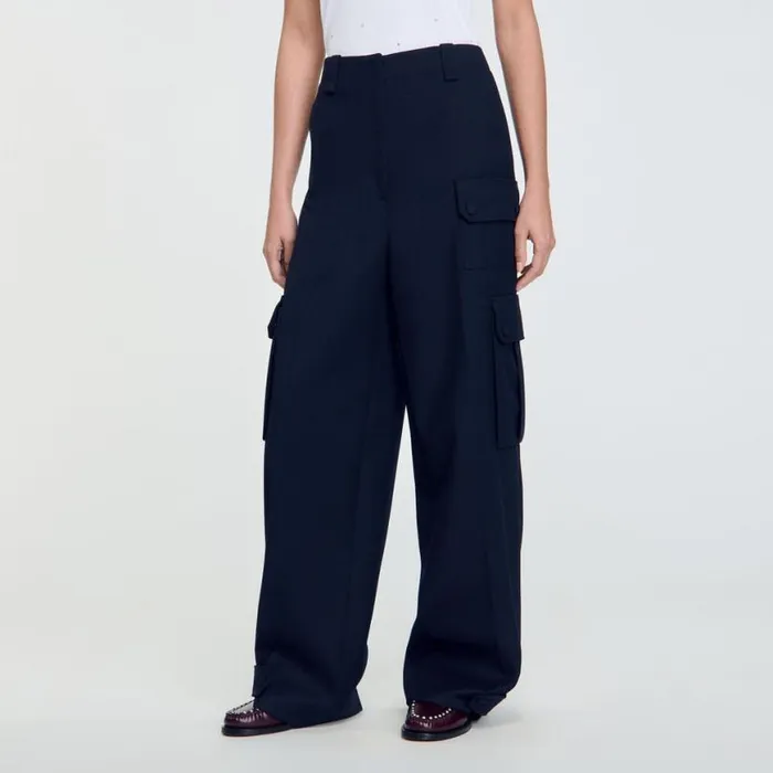 Women Pants and Shorts SANDRO Cargo Trousers Navy Blue