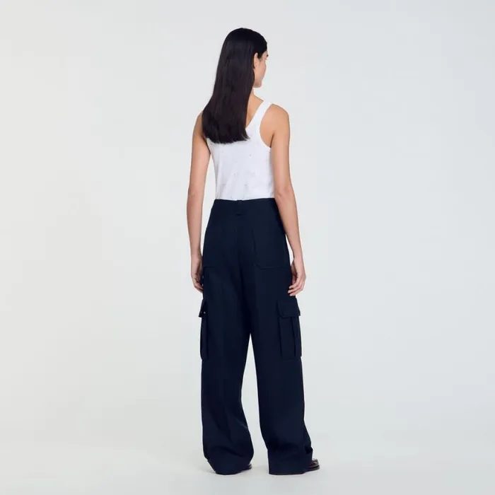 Women Pants and Shorts SANDRO Cargo Trousers Navy Blue
