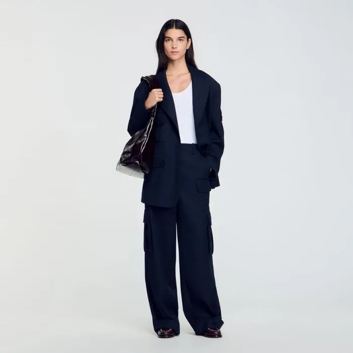 Women Pants and Shorts SANDRO Cargo Trousers Navy Blue