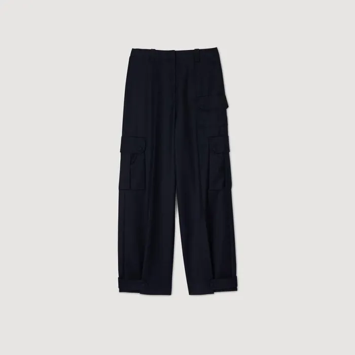 Women Pants and Shorts SANDRO Cargo Trousers Navy Blue