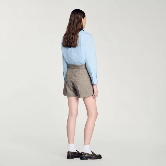 Women Pants and Shorts SANDRO Herringbone Shorts With Rhinestones Beige