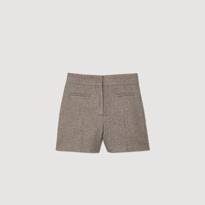 Women Pants and Shorts SANDRO Herringbone Shorts With Rhinestones Beige