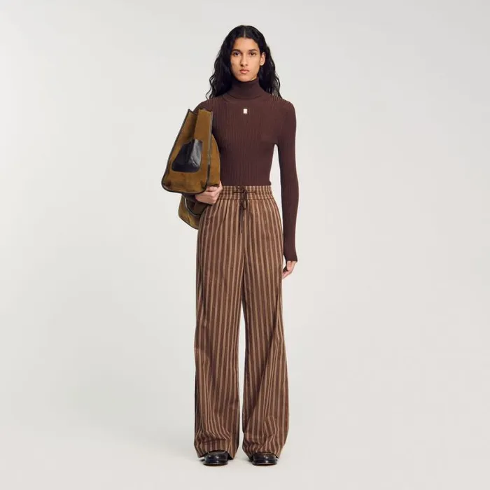 Women Pants and Shorts SANDRO Striped Trousers Brown