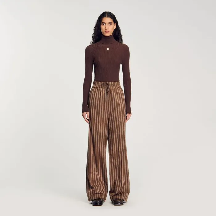 Women Pants and Shorts SANDRO Striped Trousers Brown
