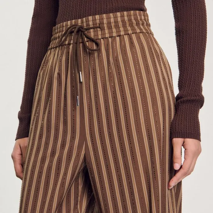 Women Pants and Shorts SANDRO Striped Trousers Brown