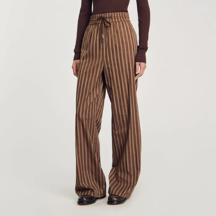 Women Pants and Shorts SANDRO Striped Trousers Brown