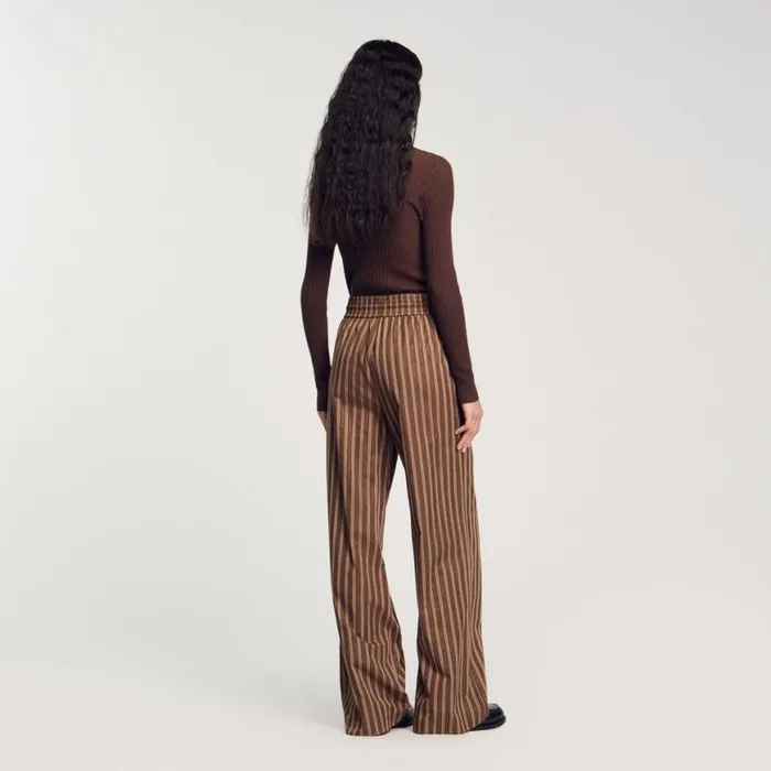 Women Pants and Shorts SANDRO Striped Trousers Brown