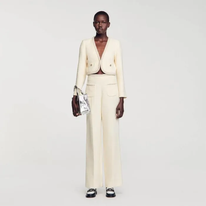 Women Pants and Shorts SANDRO Tweed Trousers Ecru