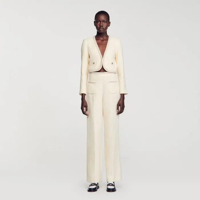 Women Pants and Shorts SANDRO Tweed Trousers Ecru