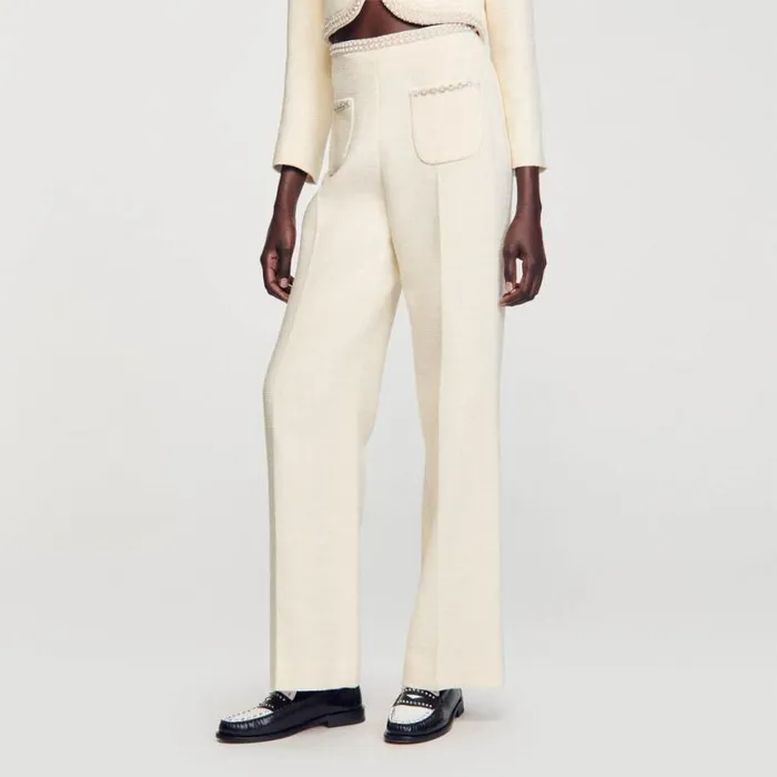 Women Pants and Shorts SANDRO Tweed Trousers Ecru