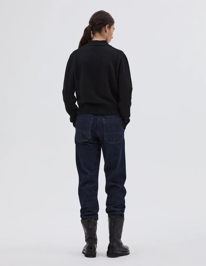 Women Ribbed Tie Neck Jumper Black Margaret Howell Knitwear