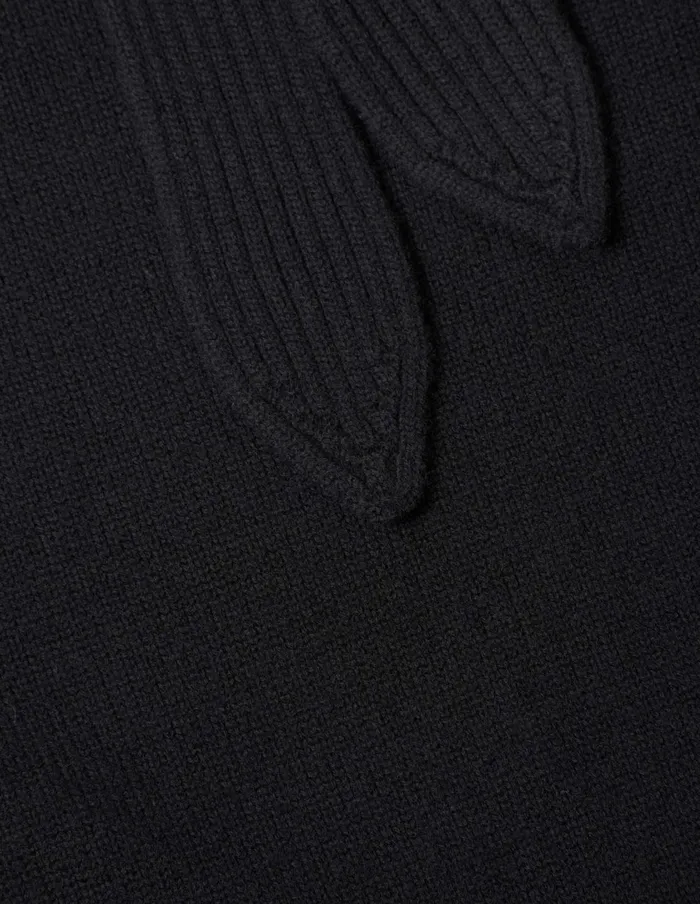 Women Ribbed Tie Neck Jumper Black Margaret Howell Knitwear