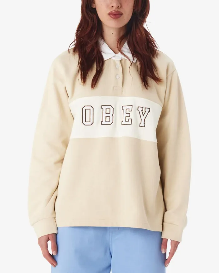 Women ROSEWOOD RUGBY LS POLO Oyster Grey OBEY Clothing TOPS