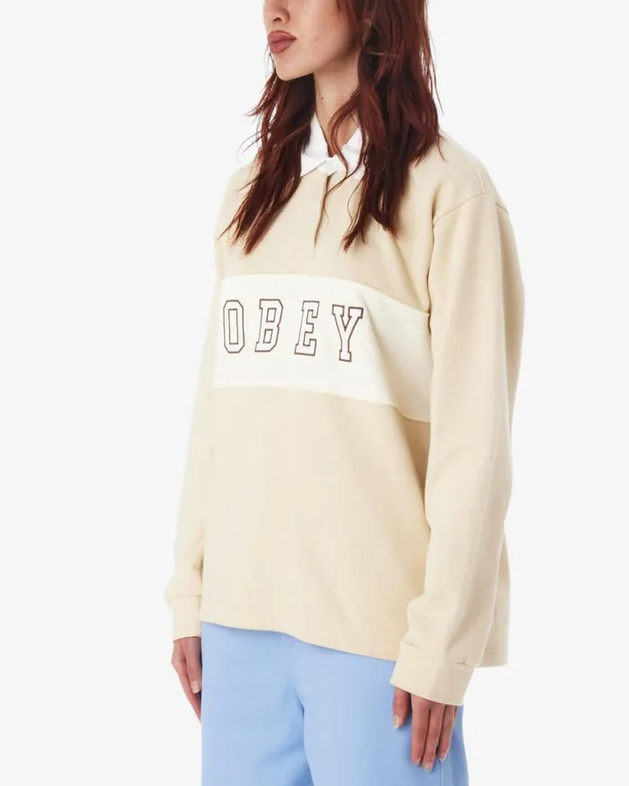 Women ROSEWOOD RUGBY LS POLO Oyster Grey OBEY Clothing TOPS