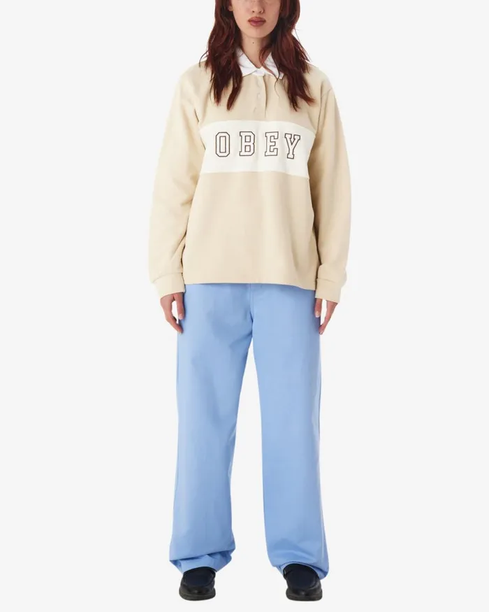 Women ROSEWOOD RUGBY LS POLO Oyster Grey OBEY Clothing TOPS
