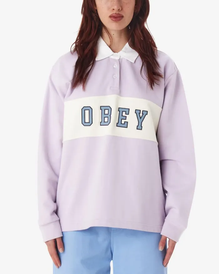 Women ROSEWOOD RUGBY LS POLO Oyster Grey OBEY Clothing TOPS