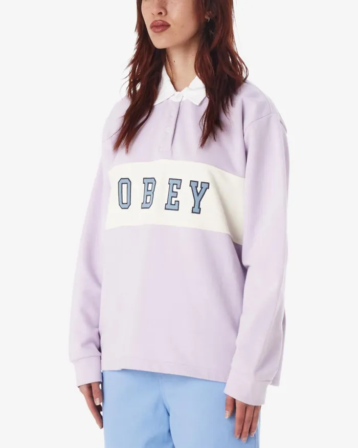 Women ROSEWOOD RUGBY LS POLO Oyster Grey OBEY Clothing TOPS