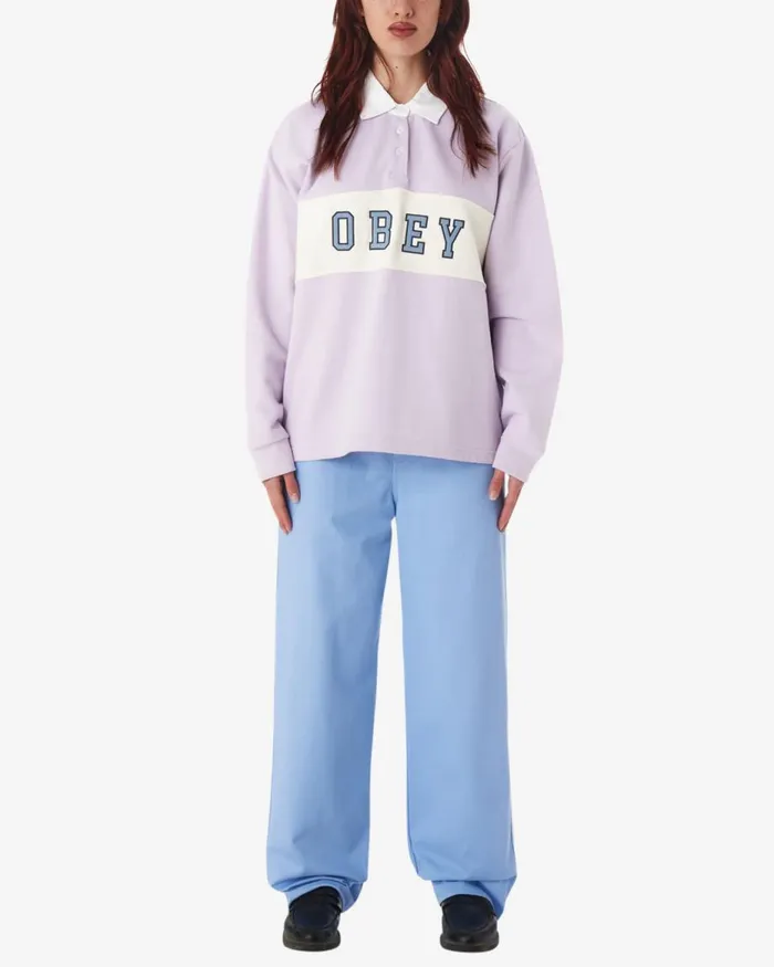 Women ROSEWOOD RUGBY LS POLO Oyster Grey OBEY Clothing TOPS