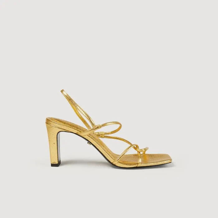 Women Sandals SANDRO Embossed Leather Sandals Gold
