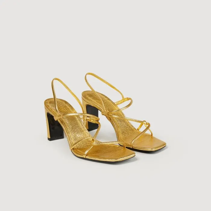Women Sandals SANDRO Embossed Leather Sandals Gold