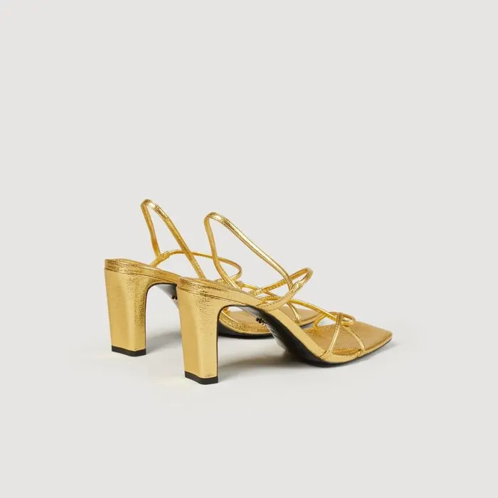 Women Sandals SANDRO Embossed Leather Sandals Gold
